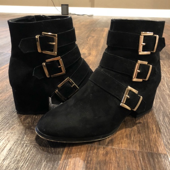Shoes - Black Suede Heeled Booties